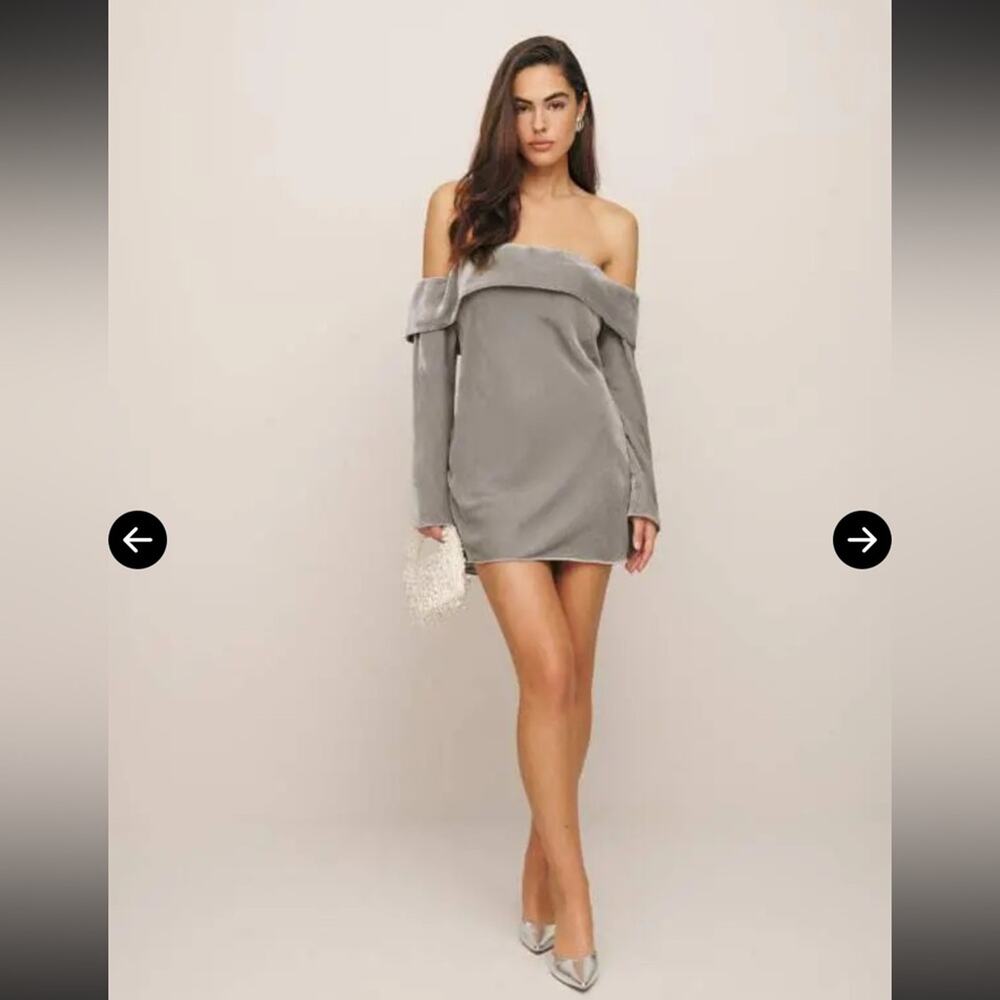 Reformation Maves Mini Dress in Moonlight Velvet Gray Mediu